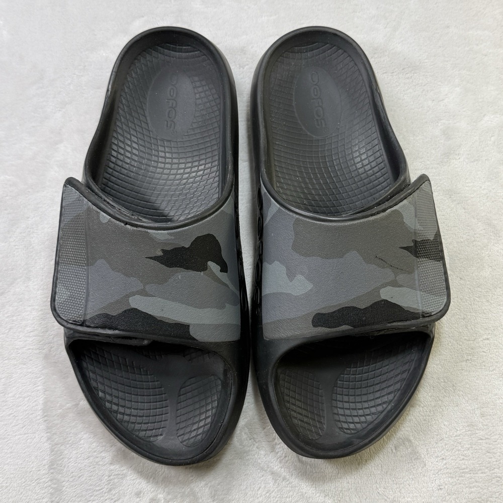 OOFOS OOahh Sport Flex Camo Recovery Slide Sandals Black Gray Men 11 Women 13